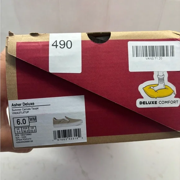 Vans Slip-On Canvas Sneakers in Light Gray and White - Picture 5 of 6